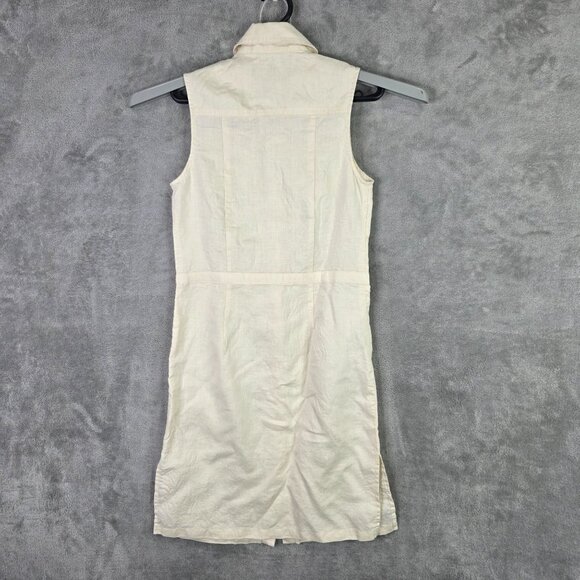 Womens Express Ivory Linen Sleeveless Shirt Dress Button-Down Tie Waist Size 1/2 - Picture 3 of 6